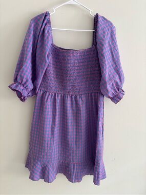 Gingham Smocked Puff Sleeve Mini Dress Size XL Back to School Teacher
